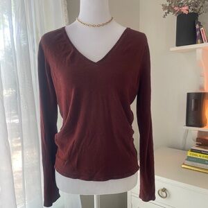 Banana Republic Stretch V-Neck Long Sleeve Silk Top in Burgundy size M